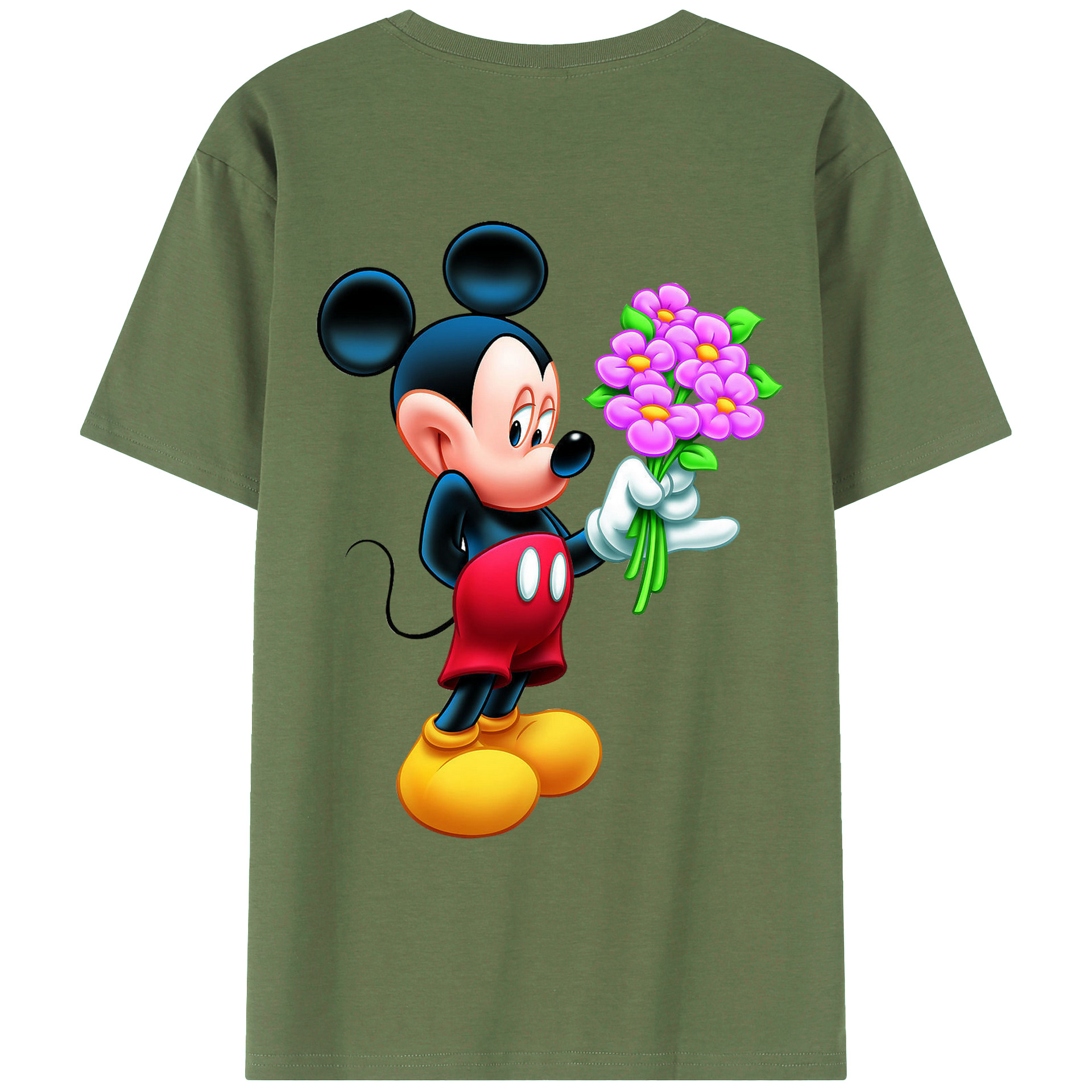 ミッキーマウス Mickey Mouse 綿100％ メンズ半袖Tシャツ（バックプリント） 通気性